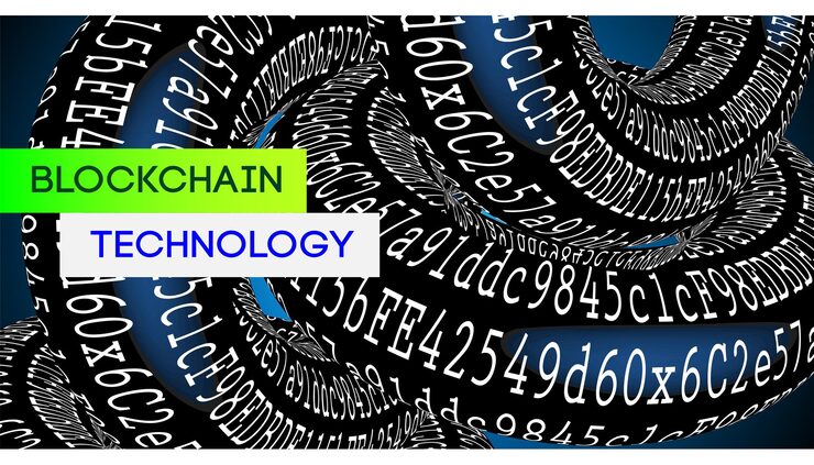 Vector blockchain technology coding background with sign symbol binary code numbers design vector image