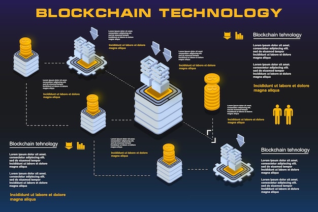 Vector blockchain technology concept of big data processing isometric data center vector information processing and storage