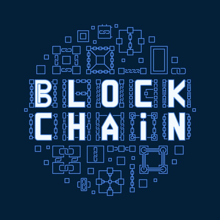 Vector blockchain technology concept round vector line illustration