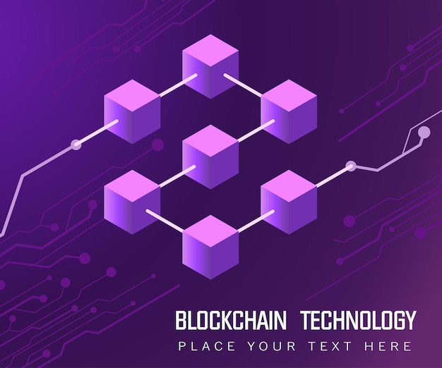 Vector blockchain technology connecting cube cryptocurrency blockchain isometric vector illustration