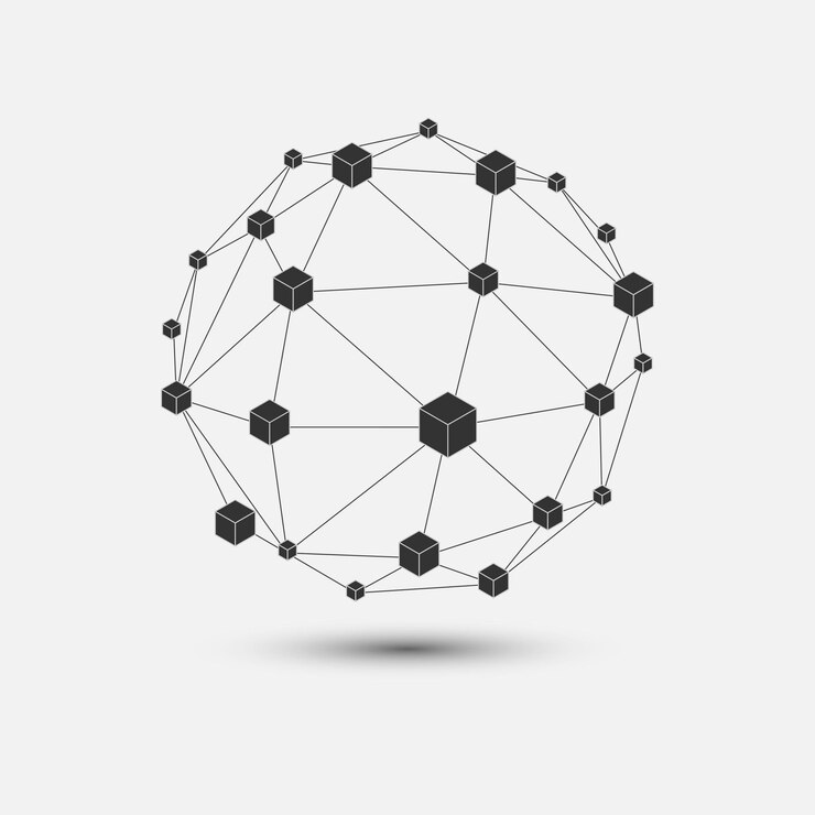 Vector blockchain technology on geometric thin line style vector block chain icons or logo