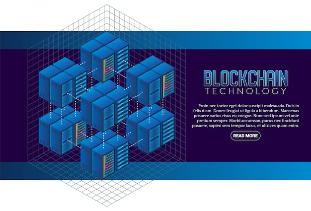 Blockchain technology  isometric banner