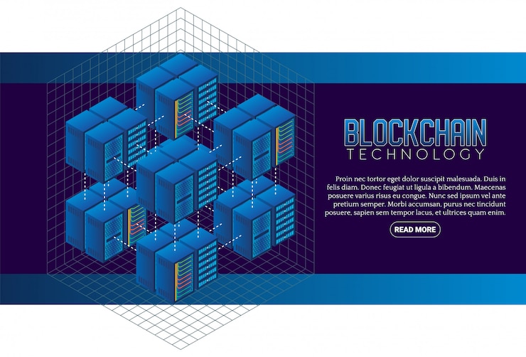 Vector blockchain technology  isometric banner