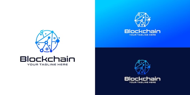 Blockchain 기술 로고 디자인 영감, 글로브, 화살표가 있는 구