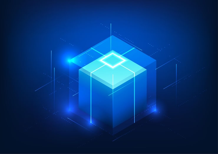 Vector blockchain technology rectangular boxes stacked on top of each other represents a data storage system that is networked through computer encryption it is a highly secure data storage technology