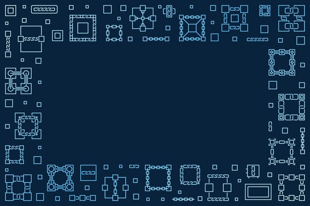 벡터 blockchain 기술 벡터 블루 라인 프레임 벡터 일러스트 레이 션