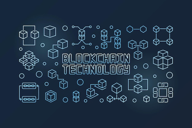Blockchain 기술 벡터 블루 라인 가로 배너