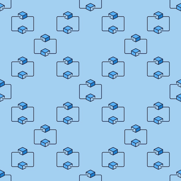 blockchain technology vector blue seamless pattern two connected blocks cryptocurrency background