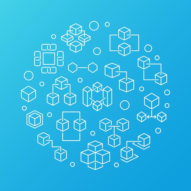 Blockchain technology vector circular blue line illustration