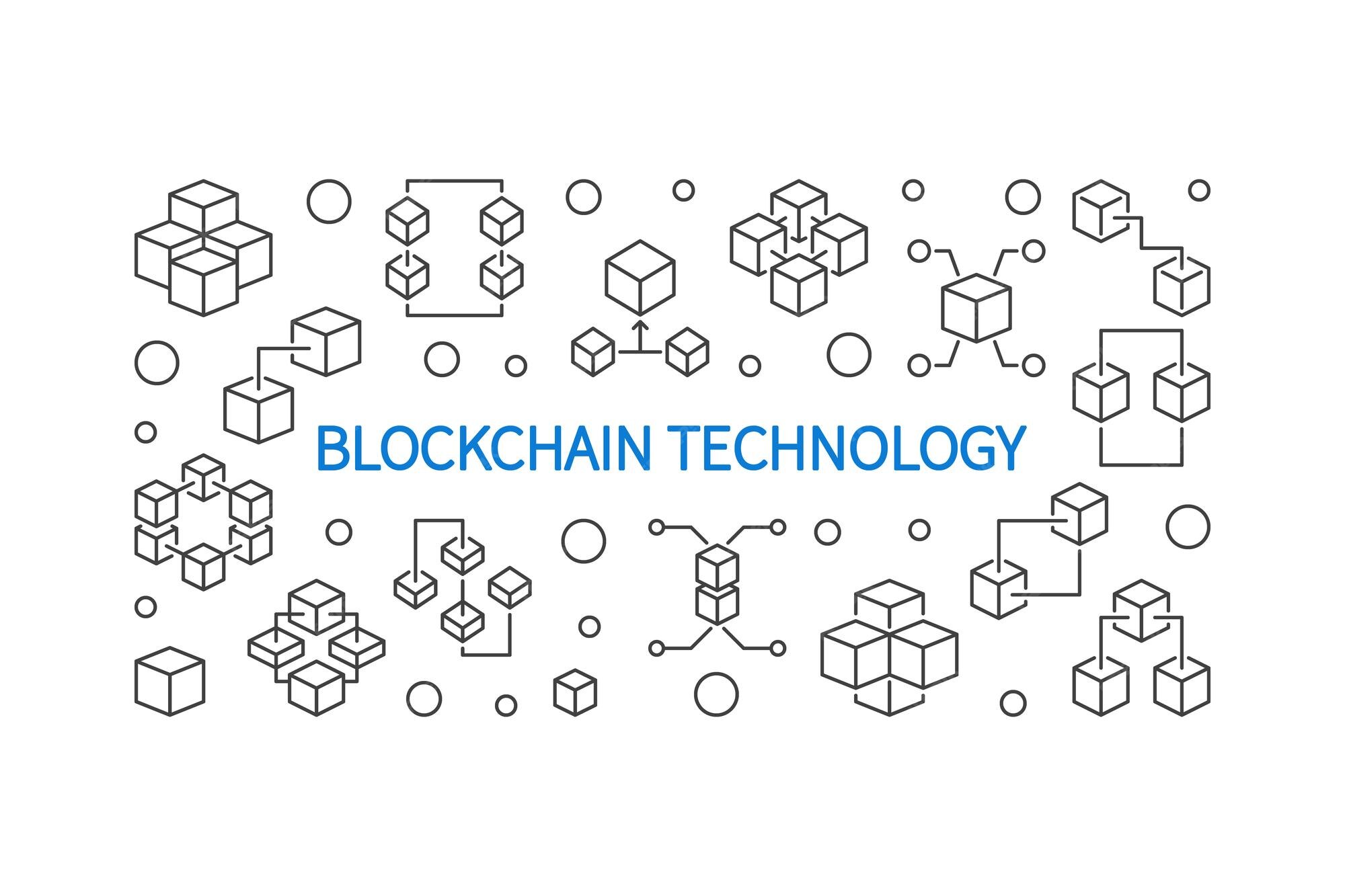 Premium Vector | Blockchain technology vector outline horizontal ...