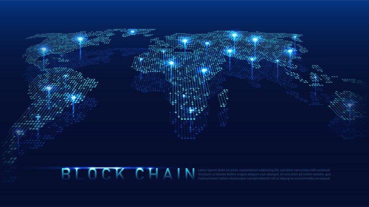 Vector blockchain technology with global connection concept 