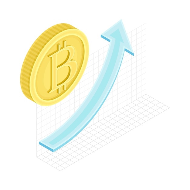ブロックチェーンテクノロジー グラフやチャートで金貨の成長を示す イソメトリックベクトルイラストレーション