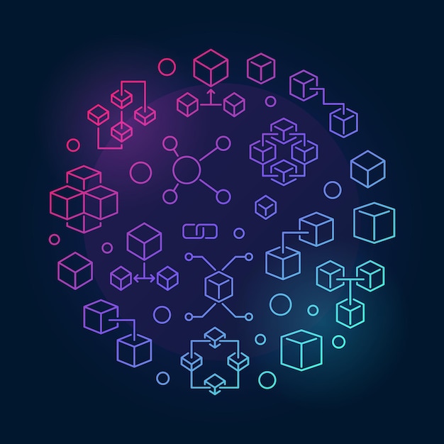 Blockchain vector colorful outline illustration in circular shape