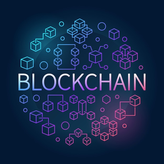 Blockchain vector ronde kleurrijke concept schets illustratie