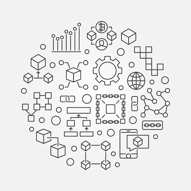 Blockchain vector round concept line illustration