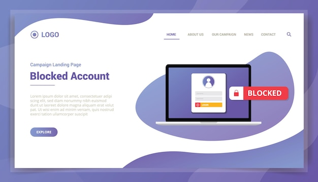 Vector blocked account concept for website template landing homepage