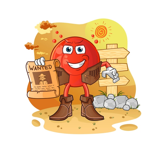 Bloedcelcowboy met gezocht papier. cartoon mascotte vector