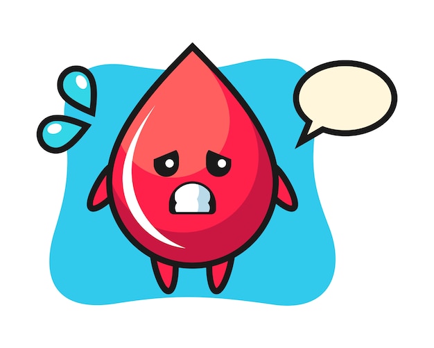 Bloeddruppel mascotte karakter met bang gebaar, schattige stijl, sticker, logo-element