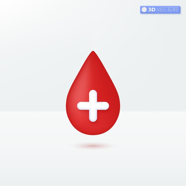 Bloeddruppel met kruis pictogram symbolen hematologie rode bloedcel donatie gezondheidszorg medische concept 3d vector geïsoleerde illustratie ontwerp cartoon pastel minimalistische stijl voor ontwerp ux ui print advertentie