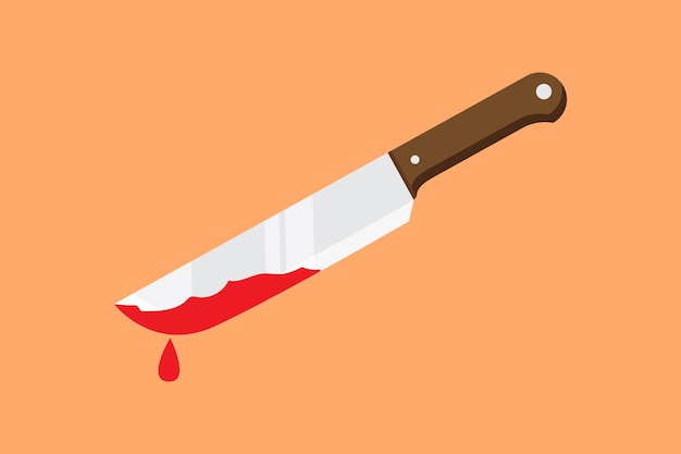 Bloedig mes hand houden mes met bloed misdaad geval platte ontwerp vectorillustratie