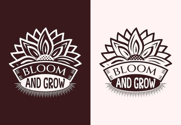 Bloei en groei belettering zonnebloem citaat voor print kaart tshirt vector design