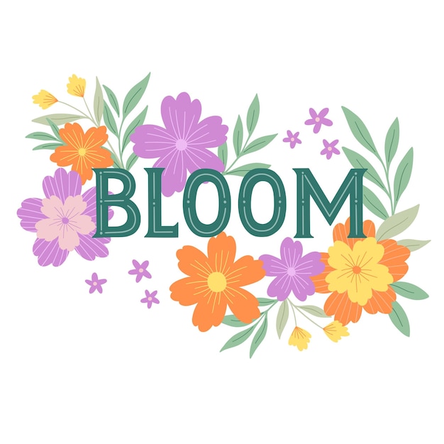 Bloei inspirerende handgeschreven letters met bloemen. Feministische vrouwen zin. Logo ontwerp.