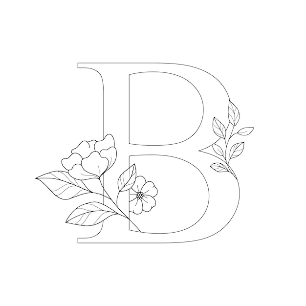 Vector bloem alfabet letter b met met de hand getekende bloemen en bladeren voor bruiloft uitnodiging groetekaartje