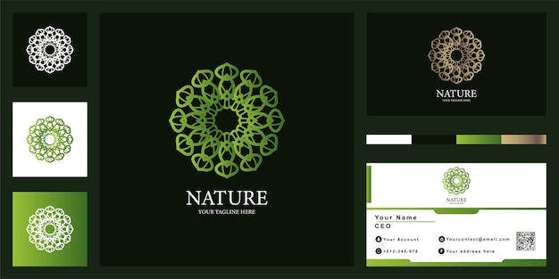 Bloem, boetiek of ornament luxe logo sjabloonontwerp met visitekaartje.