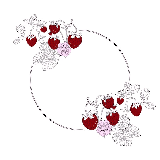 Bloem cirkel frame Hand getekende ronde lijn grens bladeren en bloemen bruiloft uitnodiging en kaarten