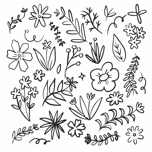 Vector bloem doodle handgetekende collectie pack