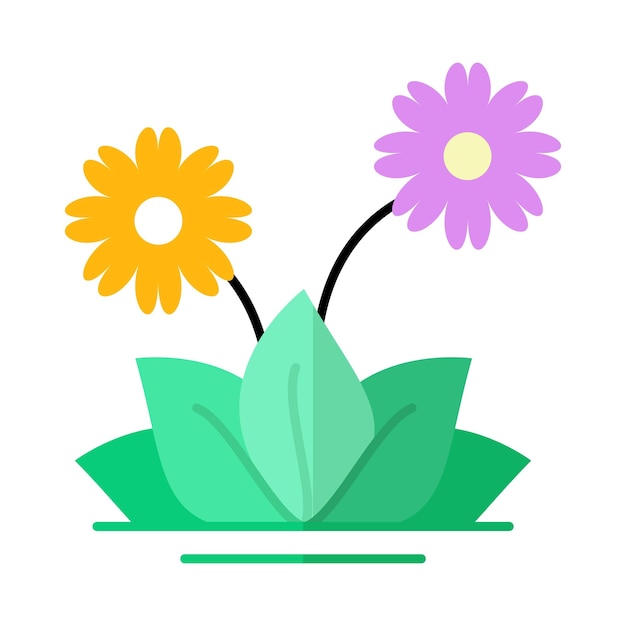 Vector bloem en groene bladeren kleurrijk pictogram ontwerp