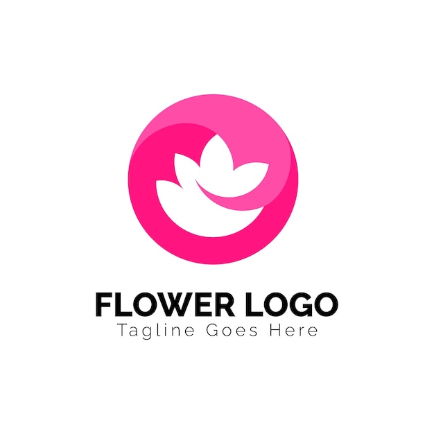 Bloem en kroon logo ontwerp in roze kleur vector kunst illustratie