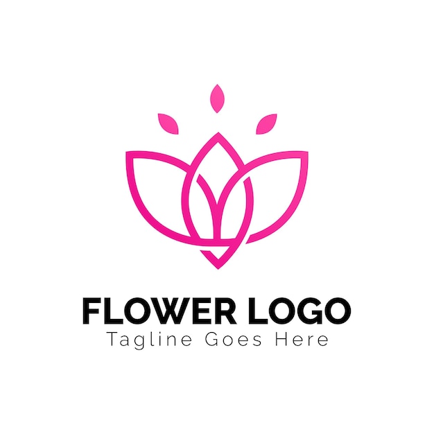 Bloem en kroon logo ontwerp in roze kleur vector kunst illustratie