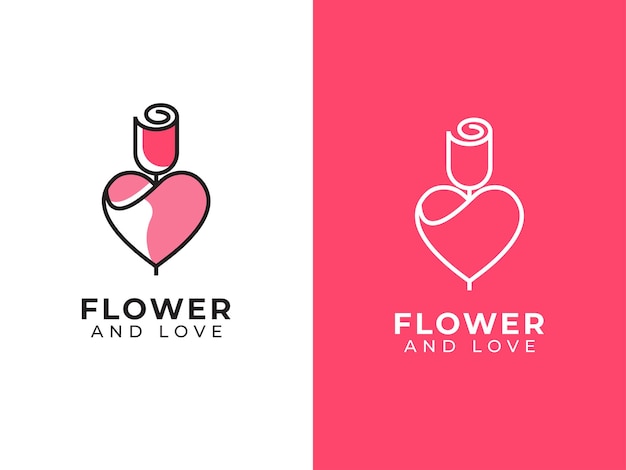 bloem en liefde logo ontwerpconcept