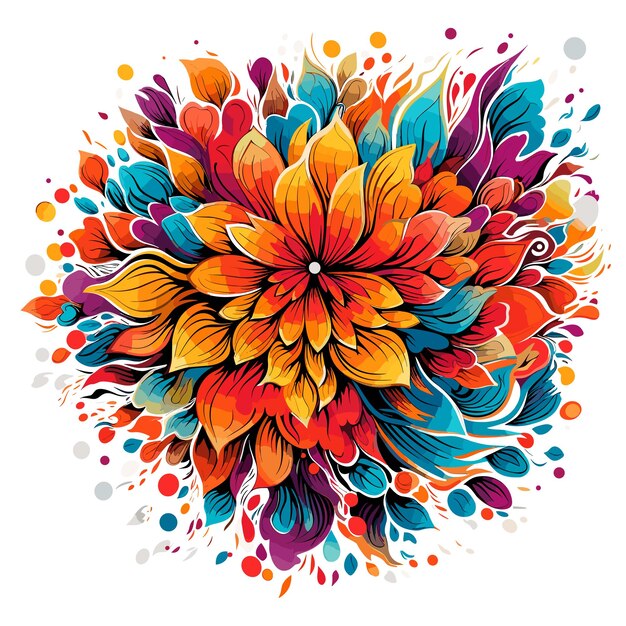 Bloem explosie abstract beeld van heldere kleurrijke bloemen achtergrond getekend in vector pop-art stijl geïsoleerd op witte achtergrond ontwerpelement voor poster tshirt sticker enz