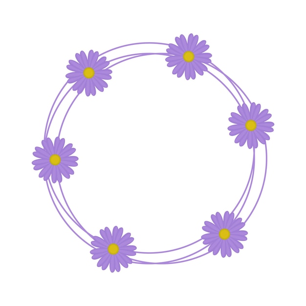 Bloem frame geïsoleerd op een witte achtergrond krans van violet kamille platte vectorillustratie