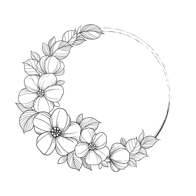 Bloem frame overzicht dubbele ronde Floral cirkel grens botanische lijntekeningen tekenstijl