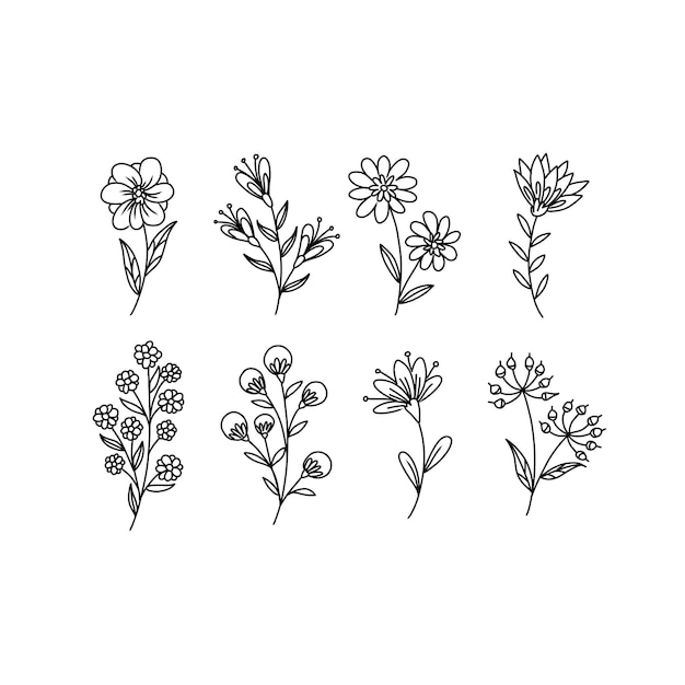 bloem handgetekende doodle illustraties vector set