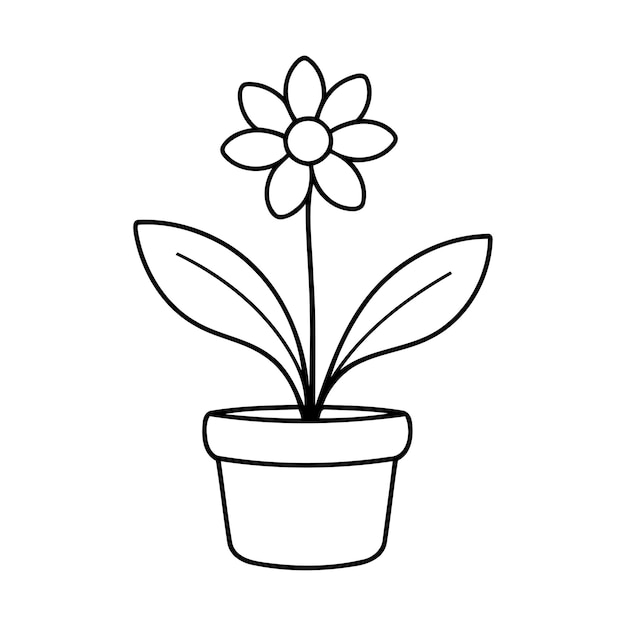 Bloem in een pot Kleurplaat voor kinderen Vector illustratie