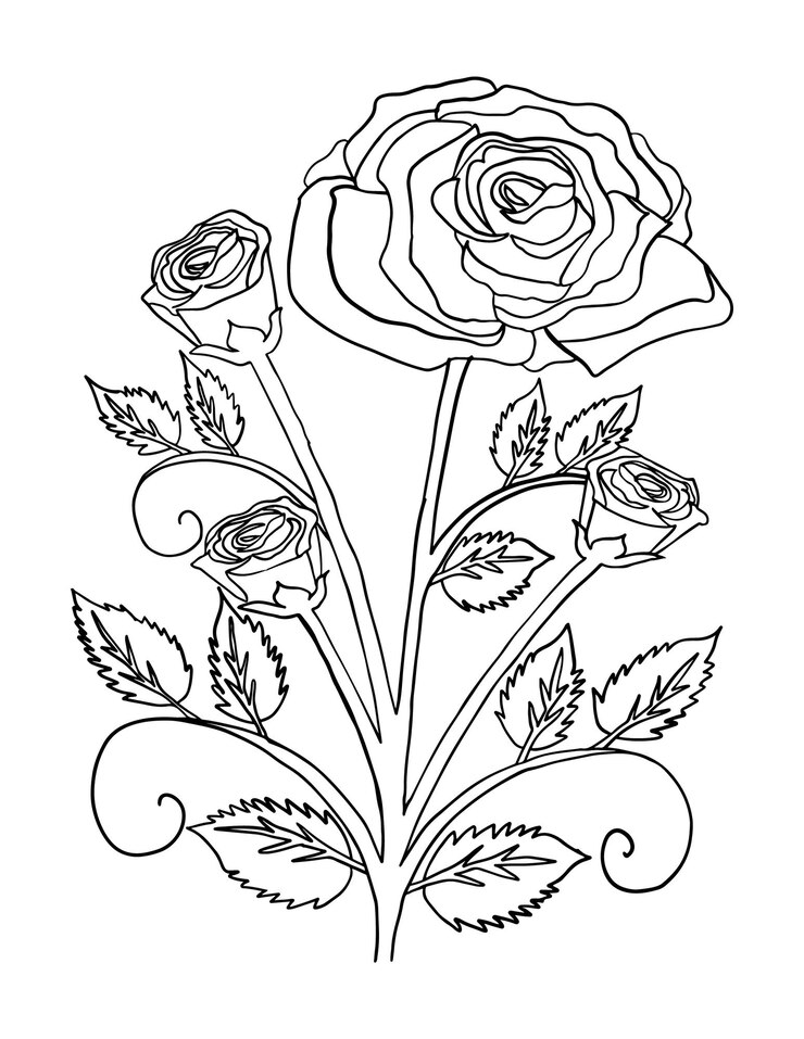 Bloem kleurplaat pagina lijntekeningen vector leeg afdrukbaar ontwerp om in te vullen