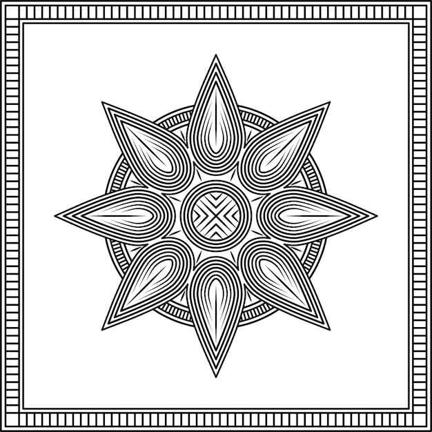 bloem mandala sieraad met vierkant frame op witte achtergrond. kunst, lijn, silhouet en uniek