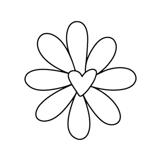 Bloem met bloemblaadjes en een hartvormige kern plant natuur doodle cartoon kleuren lineair