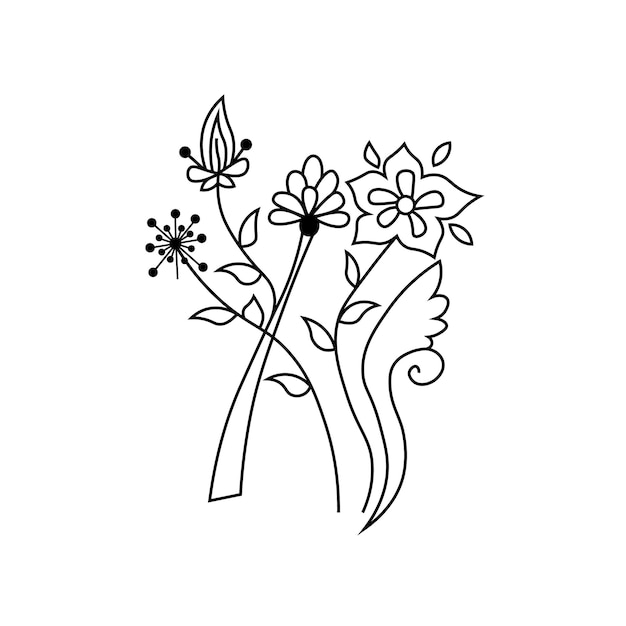 bloem met tak overzicht vector bloemen lijntekeningen tekening bladeren illustratie premium ornament