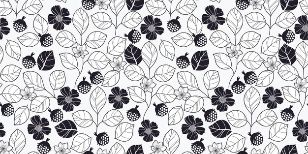 Bloem naadloos patroon met omtrek botanische geïsoleerd op witte achtergrond elegante schattige planten
