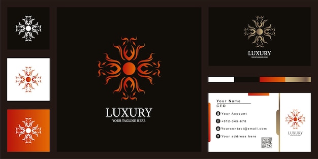 Bloem of sieraad luxe logo sjabloonontwerp met visitekaartje.