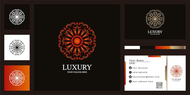 Bloem of sieraad luxe logo sjabloonontwerp met visitekaartje.