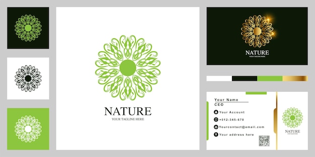 Bloem of sieraad luxe logo sjabloonontwerp met visitekaartje.