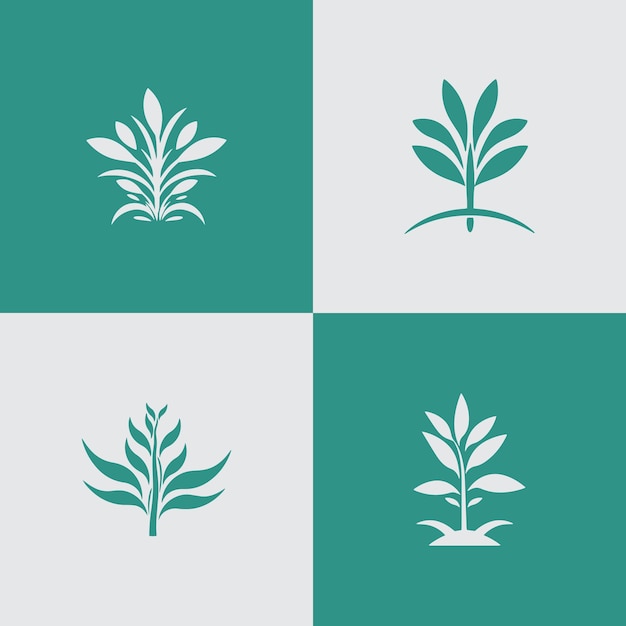 Bloem plant minimale logo sjabloon set van 4