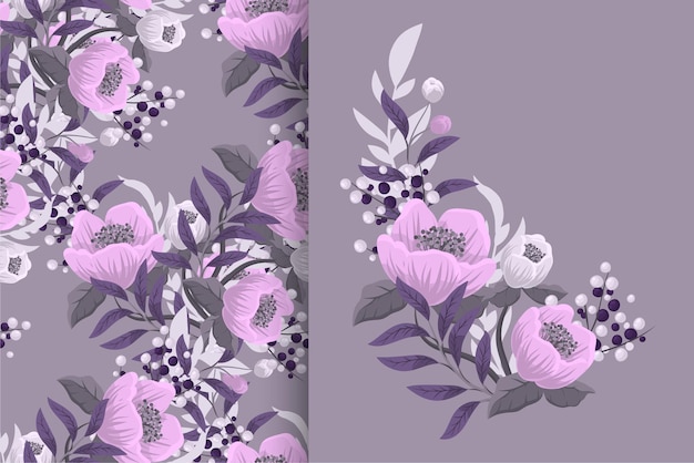 Bloemboeket met naadloos patroon. bloemen achtergrond set