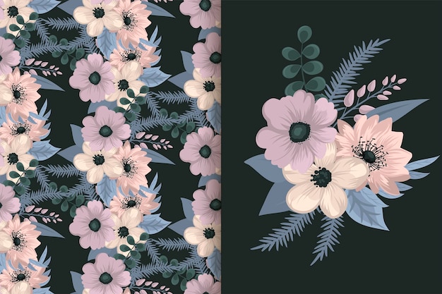 Bloemboeket met naadloze patroon Bloemen achtergrond set